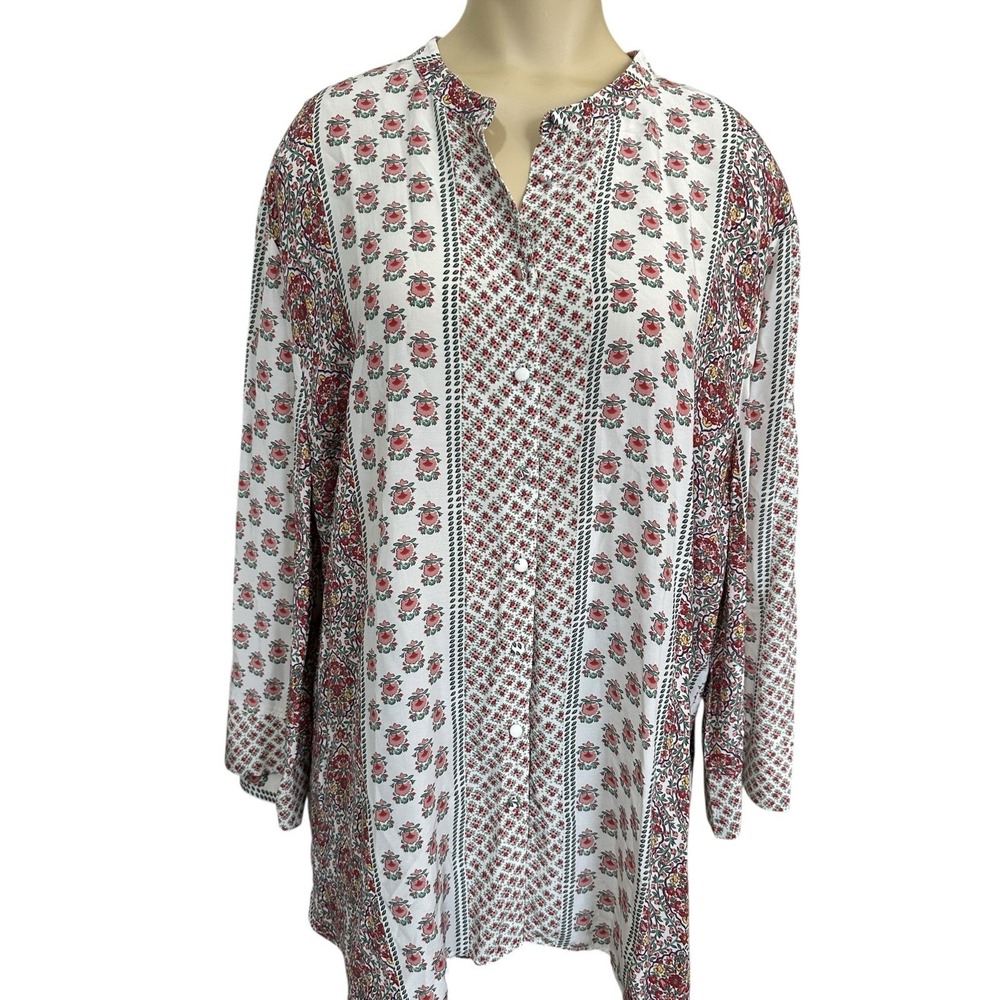 Boden Top Blouse Womens Size 14 Floral Button Front Relaxed Wide Sleeve Boho EUC